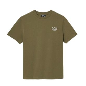 A.P.C. T-Shirts, male, Green, Size: XL Madame Kaki/Blanc Jersey T-Shirt