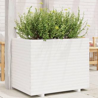 vidaXL Jardinera De Madera Maciza De Pino Blanca 90x60x72 Cm Vidaxl