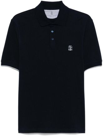 Brunello Cucinelli Navy Blue Logo Cotton Polo Shirt