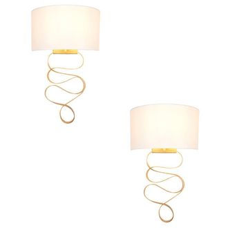 Loops 2 PACK Hammered Gold Leaf Ribbon Wall Light & Ivory Half Shade - Dimmable