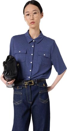 Gerard Darel Myla Polo Collar Shirt in Indigo at Nordstrom, Size X-Large