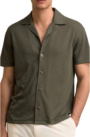 Reiss Ando Texture Stripe Camp Shirt in Dark Green at Nordstrom Rack, Size X-Large