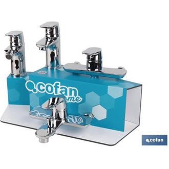 cofan Kit De Griferia + Expositor Modelo Rift, Kit Expositor O Soporte Para Grifer&iacute;a Fabricado En Pvc (palboard) De La Marca Home. Con Capacidad Para 5 Unid