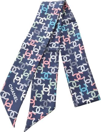 Chanel 1986-1988 logo-pattern scarf - Blue