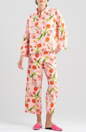 Natori Solene Cotton Sateen Crop Pajamas in Pink at Nordstrom, Size X-Large