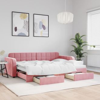 vidaXL Sof&aacute; Cama Nido Con Cajones Terciopelo Rosa 80x200 Cm Vidaxl