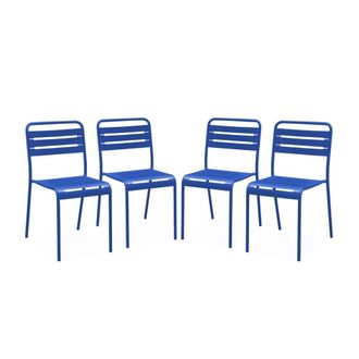 Sweeek Silla de jard&iacute;n bistr&oacute; de acero, set de 4, azul el&eacute;ctrico