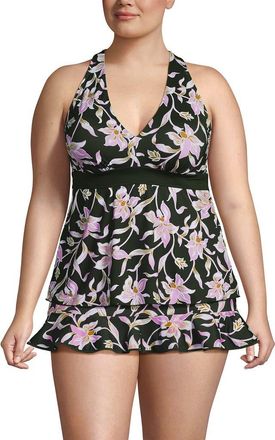 Lands End DD-Cup V-Neck Racerback Flutter Tankini in Tropic Floral/rich Olive at Nordstrom, Size 22W