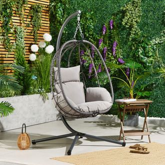 VonHaus Rattan Garden Hanging Egg Chair in Grey