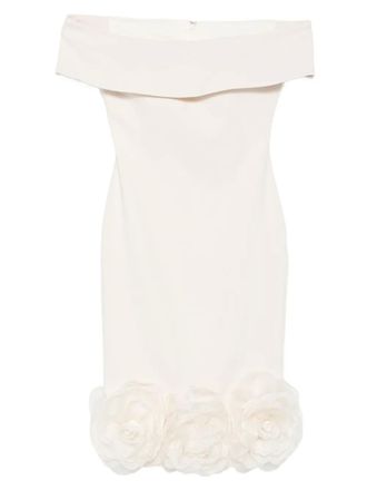 Tarik Ediz off-shoulder rose-embellished midi dress - women - Polyester - 38 - Neutrals