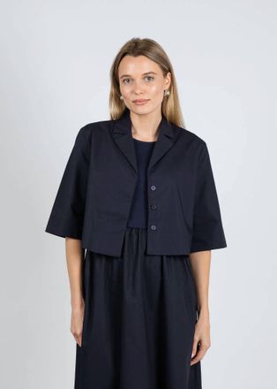 Elliott Lauren Double Up Button Front Crop Jacket In Navy