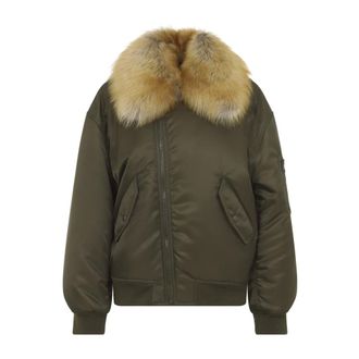 Saint Laurent Shearling Bomber - female - Saint Laurent - Bomber Jackets - Green - XS - Jackets