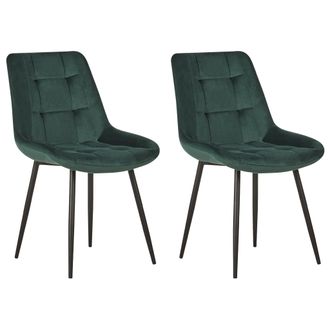Beliani Beliani - Conjunto De 2 Sillas De Comedor En Terciopelo Verde Oscuro Con Patas De Hierro Con Recubrimiento De Polvo Negras Estilo Moderno Melrose