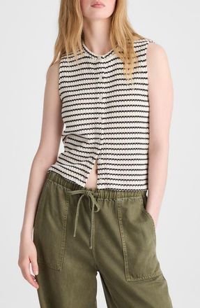 Madewell Textured Knit Button Front Shell Top in Ivory And Black Tuck Stitch at Nordstrom, Size X-Small