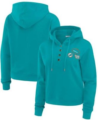 WEAR by Erin Andrews Womens WEAR by Erin Andrews Aqua Miami Dolphins Waffle Hoodie Pullover Top at Nordstrom, Size Xx-Large
