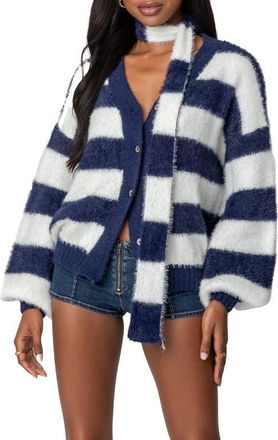 Edikted Stripe Scarf & Cardigan Set in Navy at Nordstrom, Size X-Small