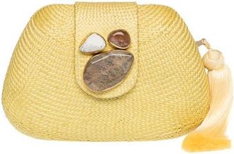 Raf&eacute; New York Tamu Embroidered Bean Clutch in Pale Yellow at Nordstrom, Size Small