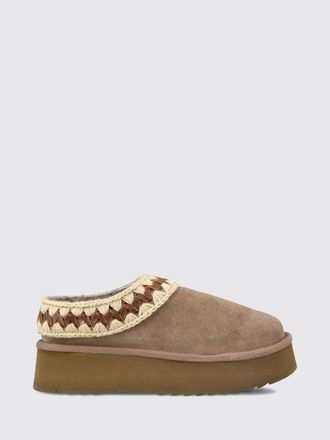 Mou Suede Platform Mules with Contrast Stitching and Wool-Lined Interior