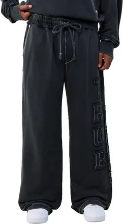 True Religion Big T Appliqu&eacute; Baggy Sweatpants in Jet Black at Nordstrom, Size Xxx-Large