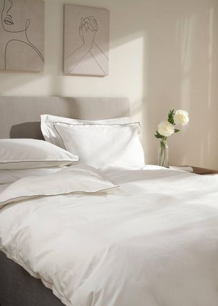 Truly Beauty White & Mushroom Embroidered Edge Duvet Cover | Size: Super King