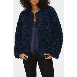 Aligne Francine Faux Shearling Jacket in Navy at Nordstrom, Size X-Large
