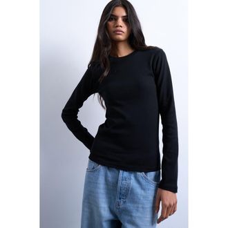 Topshop Everyday Long Sleeve Cotton T-Shirt in Black at Nordstrom, Size X-Small