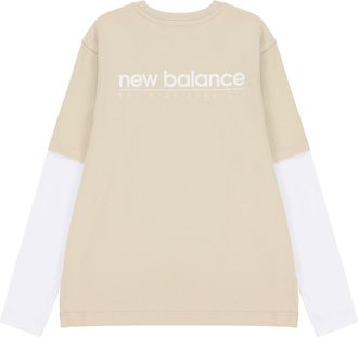 New Balance Contrasting Colors Sports Round Neck Pullover Apricot Color T-Shirt 5DC16063-BEI
