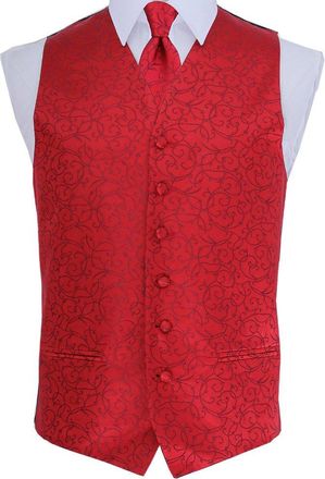 DQT New Swirl Burgundy Mens Waistcoat and Tie Set - 42