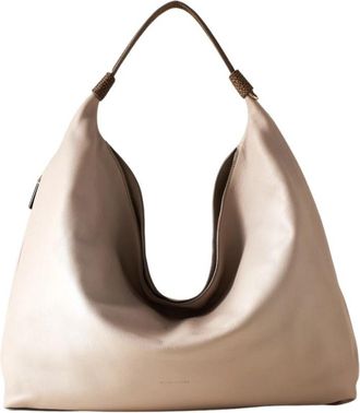 Borbonese Plie Hobo Bag Medium - Dames - Schoudertassen - Beige - ONE Size - Leer - Tassen