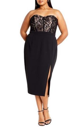City Chic Perfect Date Mixed Media Strapless Dress in Black at Nordstrom Rack, Size Xs/14W