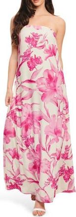 Flying Tomato Strapless Floral Maxi Dress in Ivory Pink at Nordstrom Rack, Size Medium
