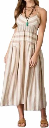 Blu Pepper Multi Pattern Spaghetti Strap Midi Dress In Brown