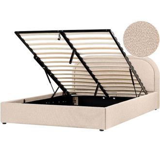 Beliani Ottoman Bed Boucle QUILLIEN 160 x 200 cm (EU King Size) Beige