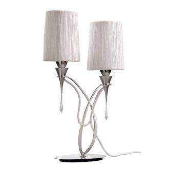 Netlighting Lucca Table Lamp 2 Light E27 Chrome White Shades & Crystal in Grey