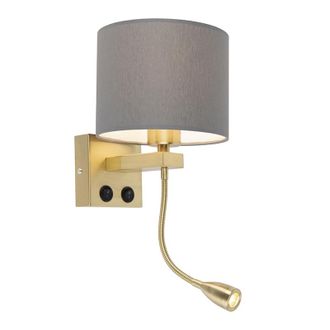 QAZQA Art D&eacute;co Aplique Art D&eacute;co Dorado Con Pantalla Gris - Brescia Textil /acero Redonda Incluye Led Max. 1 X 1 Watt - Qazqa