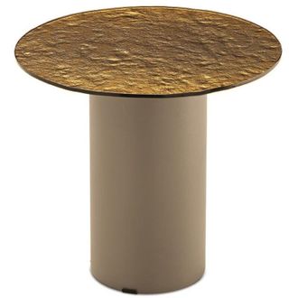 Capodarte Capodarte - Tavolino tondo waylon 45 con base in metallo Beige e piano in vetro martellato Ambra