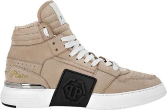 Philipp Plein Schoenen, Heren, Beige, 41 EU, Leer, Phantom Kick$ Mid-Top Sneakers
