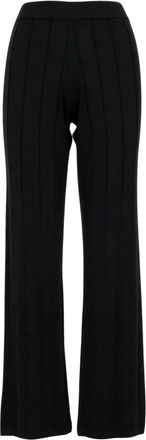 Gran Sasso Zwarte Merinowol Wijde Pijp Broek - Dames - Straight fit broeken - Zwart - L - Wol - Broeken