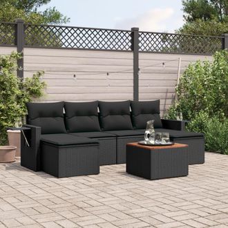 vidaXL Vidaxl - Set De Comedor De Jard&iacute;n 7 Pzas Y Cojines Rat&aacute;n Sint&eacute;tico Negro