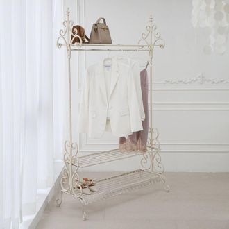 Charles Bentley Wrought Iron Clothes & Shoe Rack Coat Stand Garment Hanging Rail in White