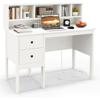 Costway Mesa Escritorio 120x60cm, Escritorio Con 2 Cajones Y Estante De 5 Cub&iacute;culos, Escritorio Blanco, Mesa Oficina Despacho - Costway