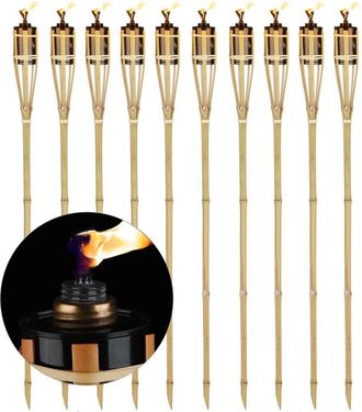 Relaxdays 100x Candele per Giardino, Fiaccola ad Olio in Bamb&ugrave;, con Stoppino, Decorazione per Ambienti Esterni, h: 90 cm, Naturale