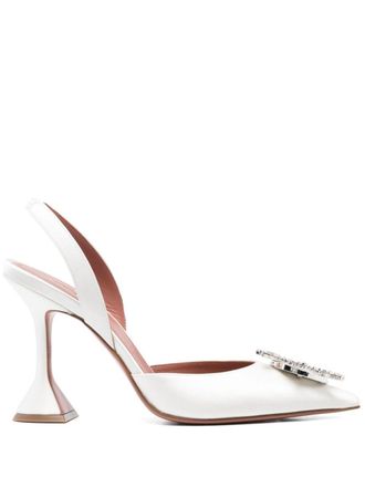 Amina Muaddi 95mm Begum slingback pumps - women - Calf Leather/Rubber/Calf Leather/Satin/Crystal - 38 - White