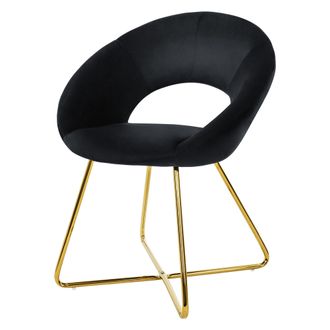 ML Design Ml-design - Silla De Comedor Negra Asiento Ergon&oacute;mico Curvado Tapizado De Terciopelo Con Patas De Metal Dorado Sill&oacute;n De Dise&ntilde;o Moderno Para Mesa De S