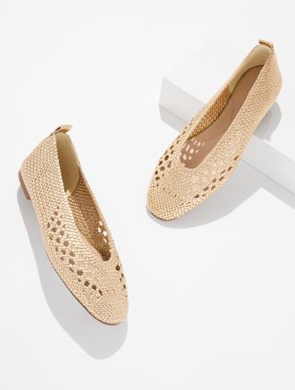 Talbots Tana Woven Metallic Ballet Flats - Gold - 10 1/2 M Talbots
