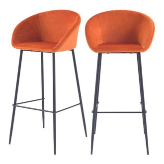 Rendez-Vous D&eacute;co Set de 2 sillas de bar de terciopelo naranja 75 cm