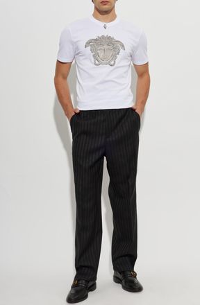 Versace Cotton T-shirt With Shimmering Crystals, Mens, White