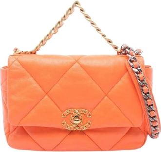Chanel Pre-owned 19 Matelasse Lederen Schoudertas - Dames - Vintage Handtas - Oranje - ONE Size - Leer - Vintage