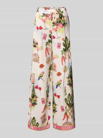 Marc Cain Wide Fit Stoffhose aus Viskose-Mix mit Allover-Motiv-Print in Weiss, Gr&ouml;&szlig;e 34