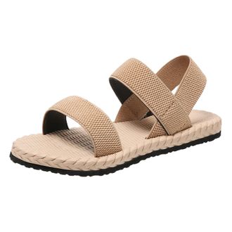 Generic Elegant Wide Fit Sandals Walking Sandals for Women Ladies Summer Simple Solid Colour Elastic Straps Flat Bottom Outside Linen Roman Shoes Large Size L